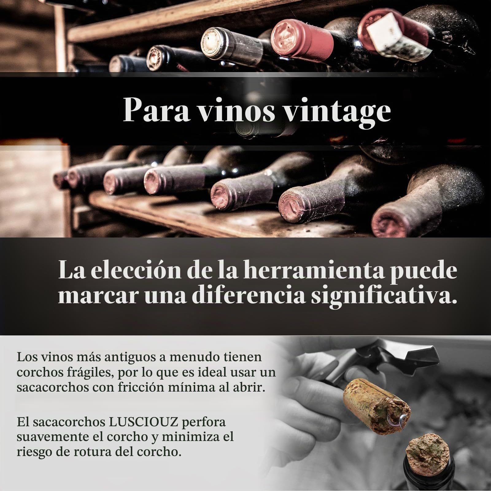 LUSCIOUZ Sommelier Knife - Sacacorchos profesional para camareros de doble acción, abrebotellas de cerveza y cortador de papel de aluminio (titanio negro 101)
