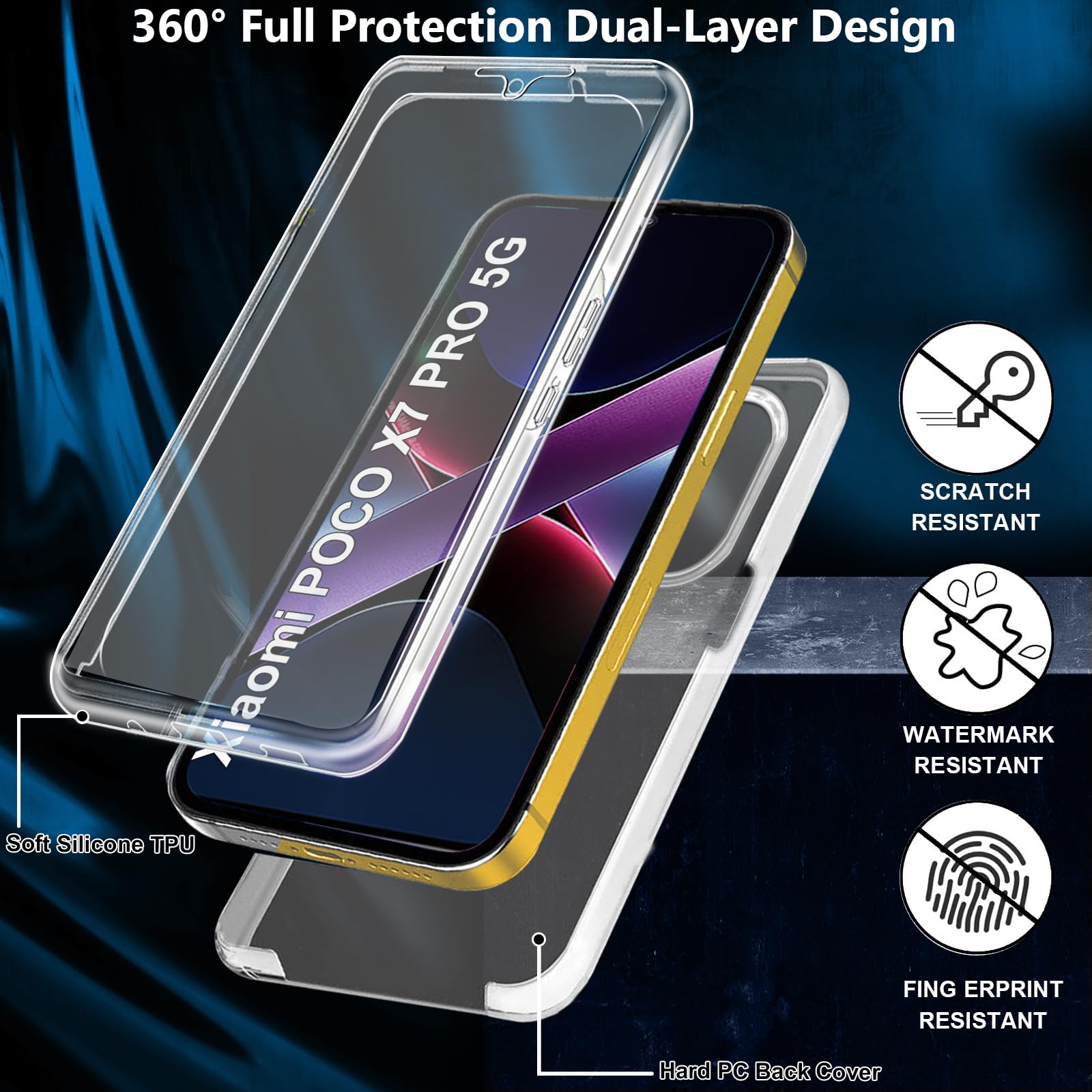 Etui do Xiaomi Poco X7 Pro 5G, odporne na wstrząsy etui do Poco X7 Pro z osłoną ekranu 360 Full Body Wytrzymała dwustronna przezroczysta obudowa TPU do Poco X7 Pro 5G, przezroczysta