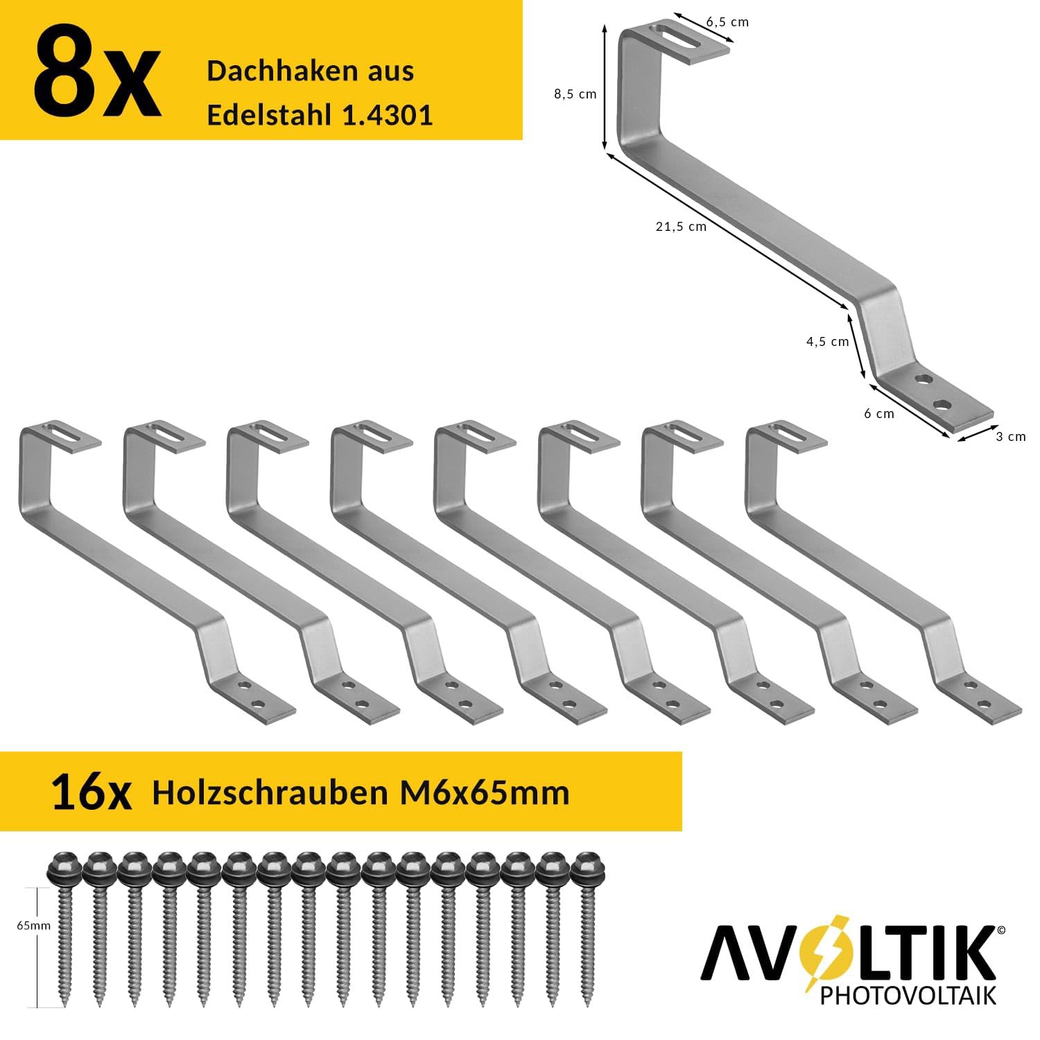 Avoltik Solar Halterung Biberschwanz-Dach I Set für 2 PV Module 30-45mm I Solarmodul Halterung für Biberschwanzdächer I PV-Modul Halterung inkl Montageset I Solarmodulbefestigungsset I PV-Zubehör