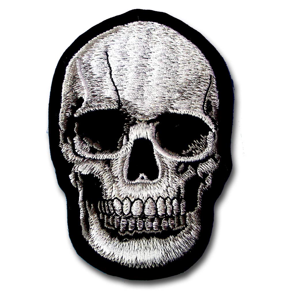 Realistic Human Skull Head Dead Patch Jolly Roger Crossbone Grim Reaper Harley Lady Rider Biker Punk Heavy Metal Hard Rock Tatto Embroidered Iron on Badge Emblem
