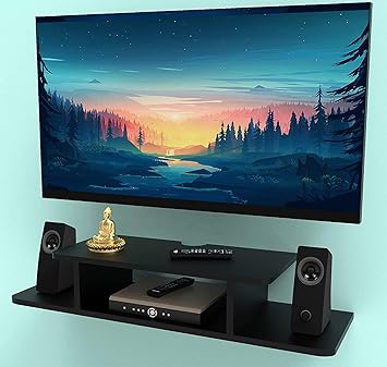 Royal ShoppeWooden Floating TV Entertainment Unit - Wall Mounted Stand for Set Top Box, Wall Hanging Storage Shelf/Cabinet/Rack for Home, Bedroom, Living Room ? Black