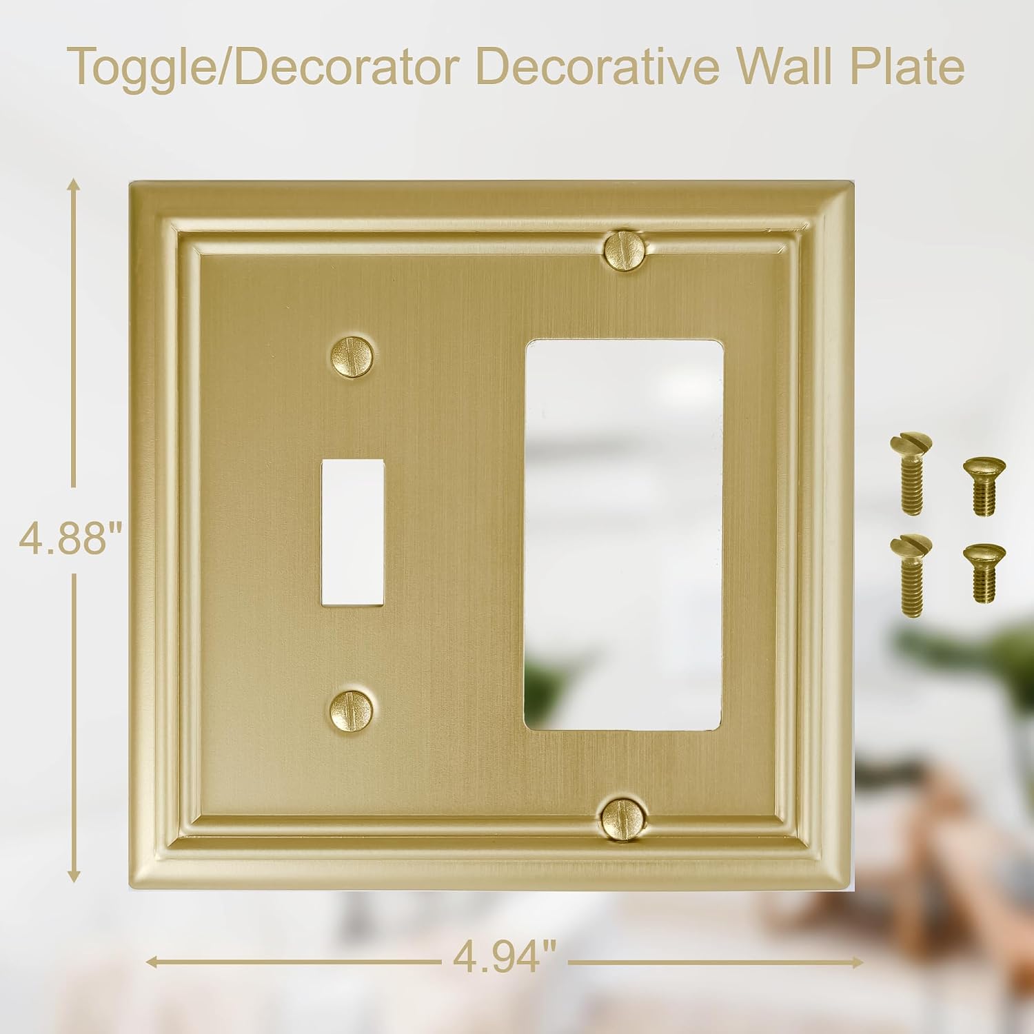 OKAWYC Toggle/Decorator Light Switch Cover Adler Metal Wall Plate, 2-Pack Brushed Brass 2 Gang, for Receptacle Dimmer Switch GFCI Outlet Decorative Wallplate, Durable image 2