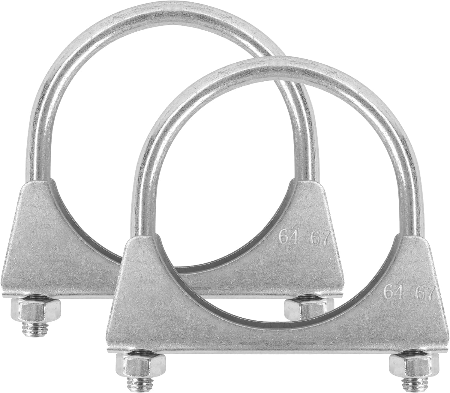 【2PCS】2.5 Inche Heavy Exhaust Clamp Muffler Clamp, Stainless Steel Saddle Fixture, U -Shaped Bolt Clamp, Used to Fix the Car to Replace the Exhaust Pipe/Muffler, Connect to the Cutting -Edge Pipe