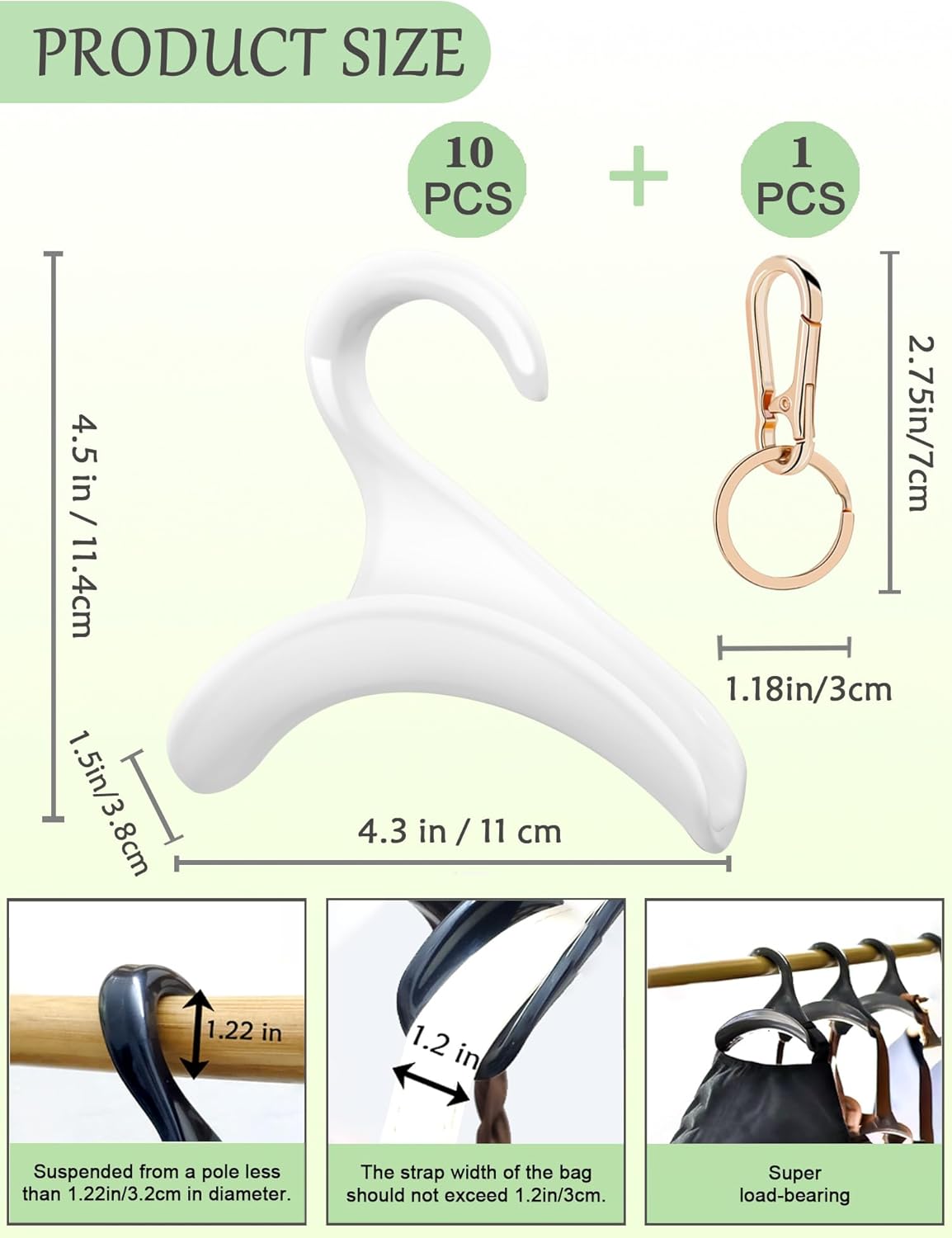 Purse Hanger, Bag Hanger for Closet 11PCS Purse Holder Backpack Hanger Hook for Organizer Storage Purses Tote Bag Backpacks Handbags(White) - Image 5