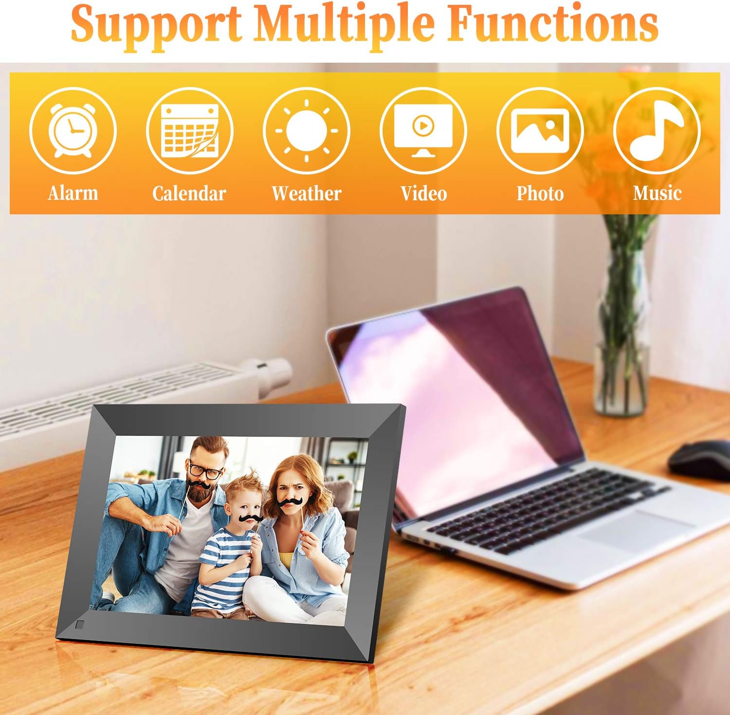 10 Inch WiFi Digital Picture Frame with HD Touch Screen, Motion Sensor, 16GB Storage, Digital Photo Frame with IPS HD Display, Auto-Rotate, Share Pictures via App, E-Mail, Micro USB, No Monthly Fee : Electronics