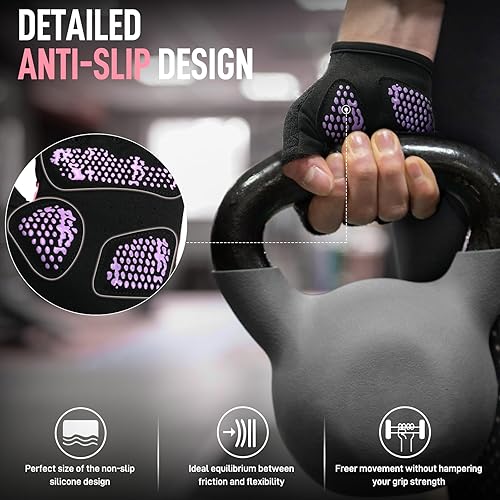 Miniatura 3 de Sportneer Guantes de entrenamiento para hombres y mujeres, protección completa de la palma guantes de ejercicio transpirables con espalda abierta