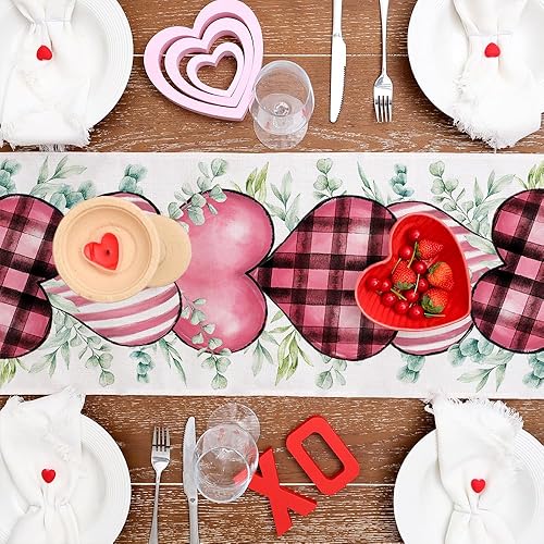 Miniatura 4 de Camino de mesa para el día de San Valentín, 13 x 72 pulgadas, corazones rosados, eucalipto, decoración decorativa de mesa de granja para cocina,