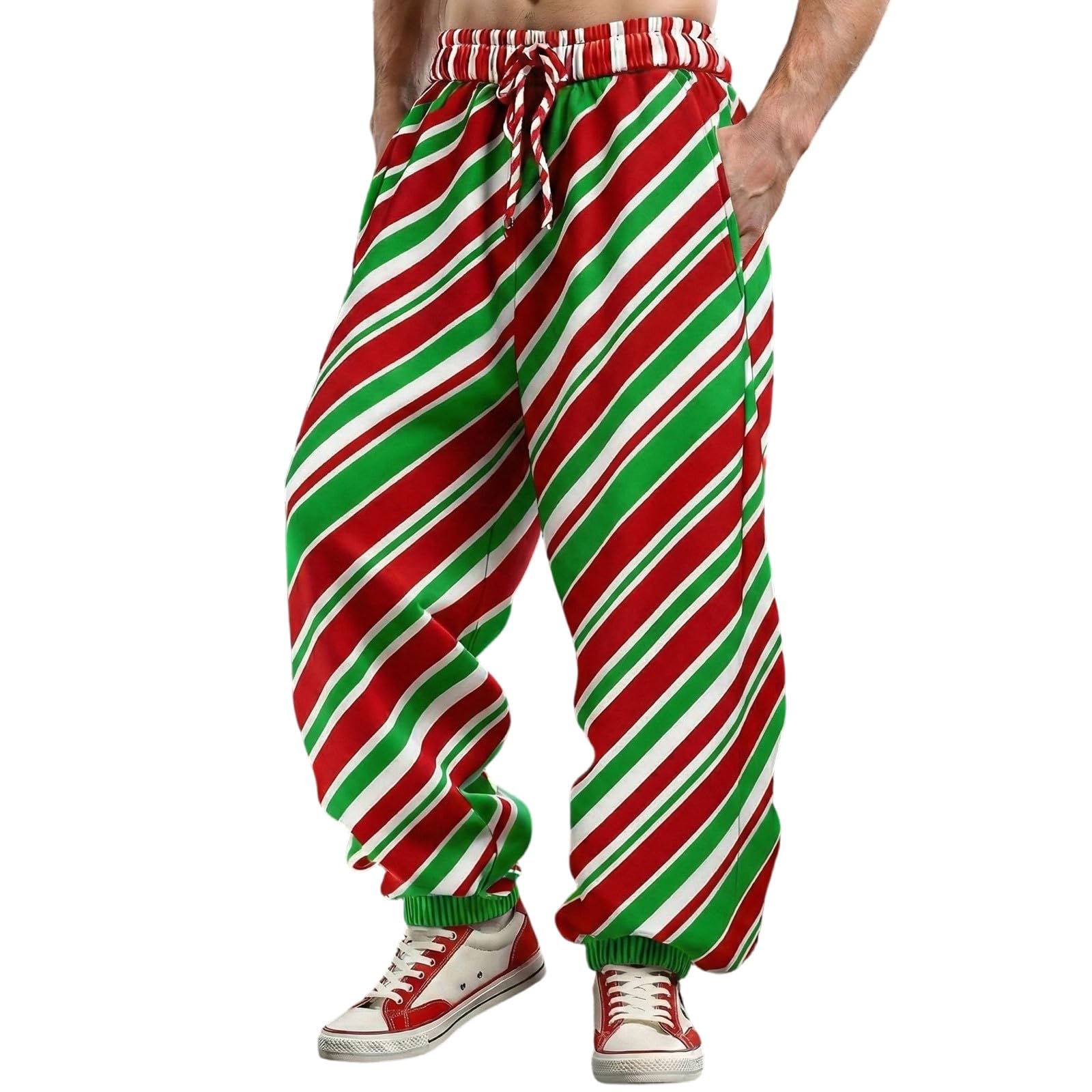 Générique Men's Harem Pants Clown Costume Carnival Clown Trousers Lapel Pattern Elastic Waist Casual Jogging Bottoms Pyjama Bottoms Baggy Pants, Green, S