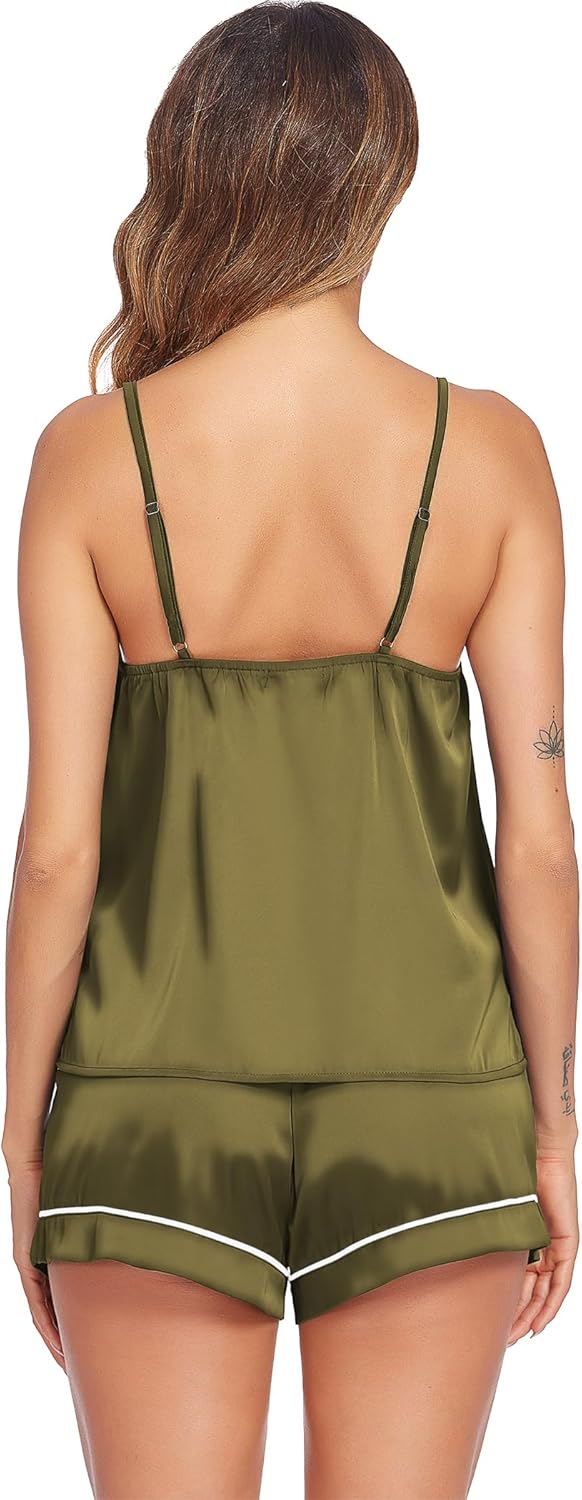 Ekouaer Pajamas for Women Set Silk Satin Pjs Sexy Lingerie Sleepwear Cami Shorts Set Summer Nightwear S-XXL - Image 2