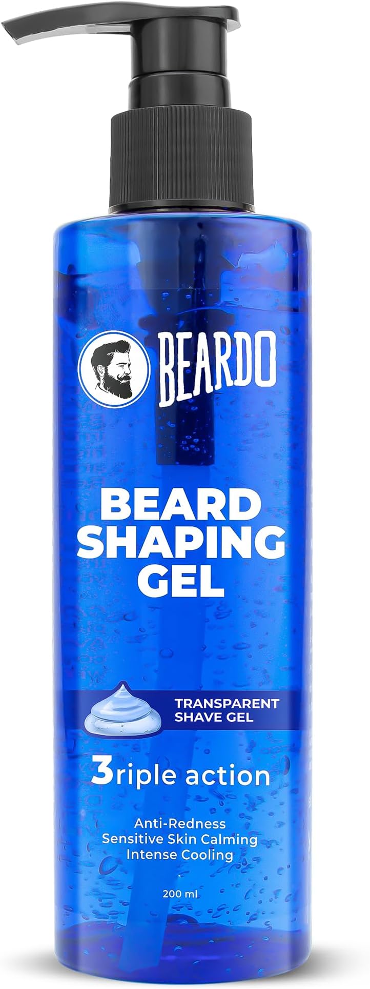 Beard Shaping Gel, 200ml | 3riple Action Transparent Shaving Gel for Men | Shaving gel with Anti-Redness, Calming, Intense Cooling | Suitable for Sensitive Skin
