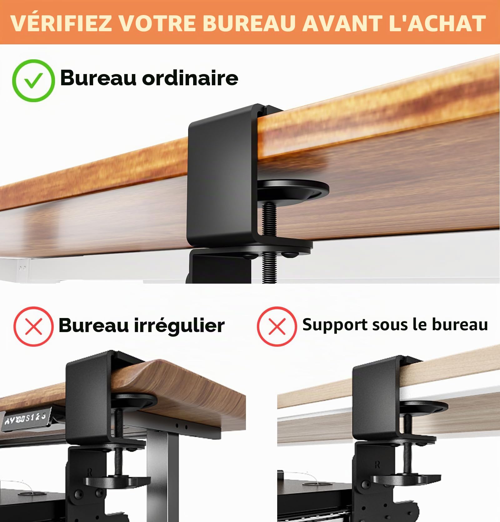 Hemudu Plateau de clavier extractible sous le bureau avec système de fixation en C extra robuste, 27,3 cm (82,5 cm y compris les pinces) x 27,9 cm, plateforme coulissante pour taper sur ordinateur