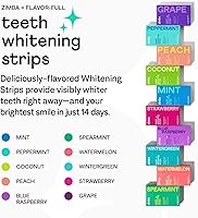 Vista 3 de Zimba Tiras blanqueadoras dentales con sabor a coco Blanqueador dental vegano, seguro para el esmalte, con peróxido de hidrógeno para café, vino