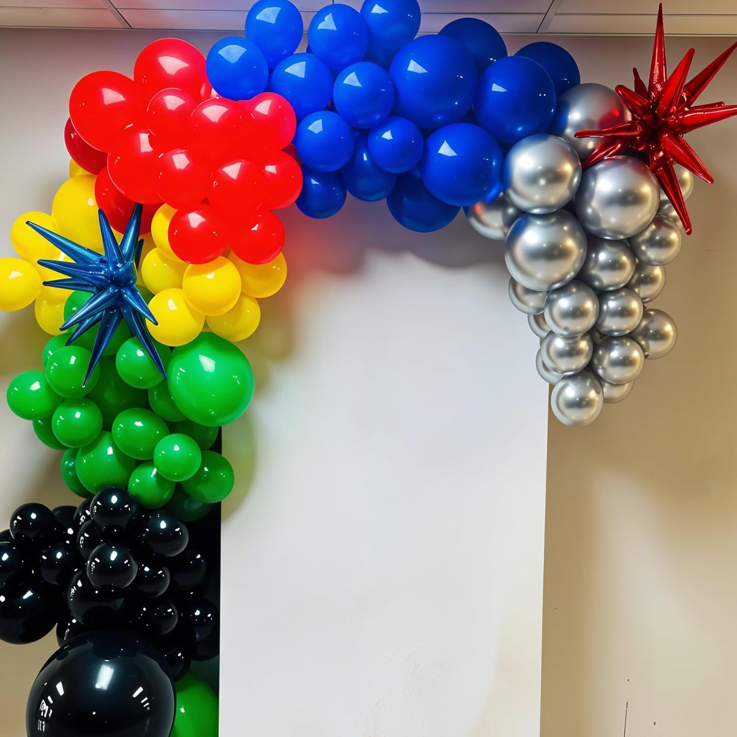 Black and Red Yellow Blue Balloons, 12 Inch Black Red Yellow Blue Green Metallic Silver Confetti Balloons with Star Foil Balloon for Boys Graduation Birthday Baby Shower Party Decorations - Image 5