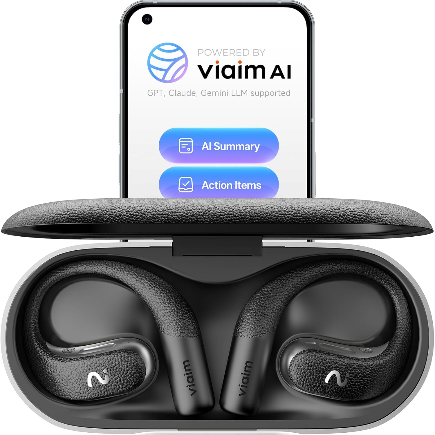 OpenNote AI Voice Recorder Earbuds - Open Ear with FlashRecord Instant Audio, Call Recording, Transcription & AI Summary, 2-in-1 AI Note Taker for Meetings, Driving & Sports, Black