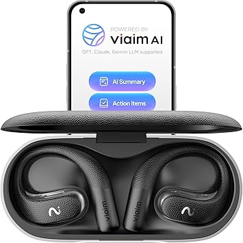 OpenNote Professional AI Note Taker Earbuds, MFi Certified Open-Ear Voice Recorder, 53H Battery, Instant Call & Meeting Recording, Live Transcription & AI Summary, IP55, Black