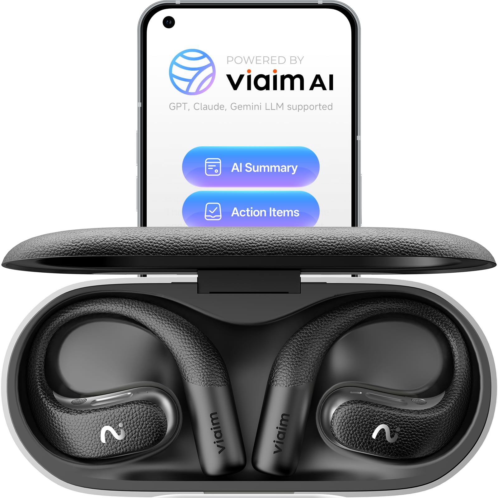 OpenNote AI Recorder – Open Ear Earbuds with FlashRecord, Call Recording, Real-Time Transcription, Translation, AI Assistant, for Students, Professionals & Interview Recording, Black