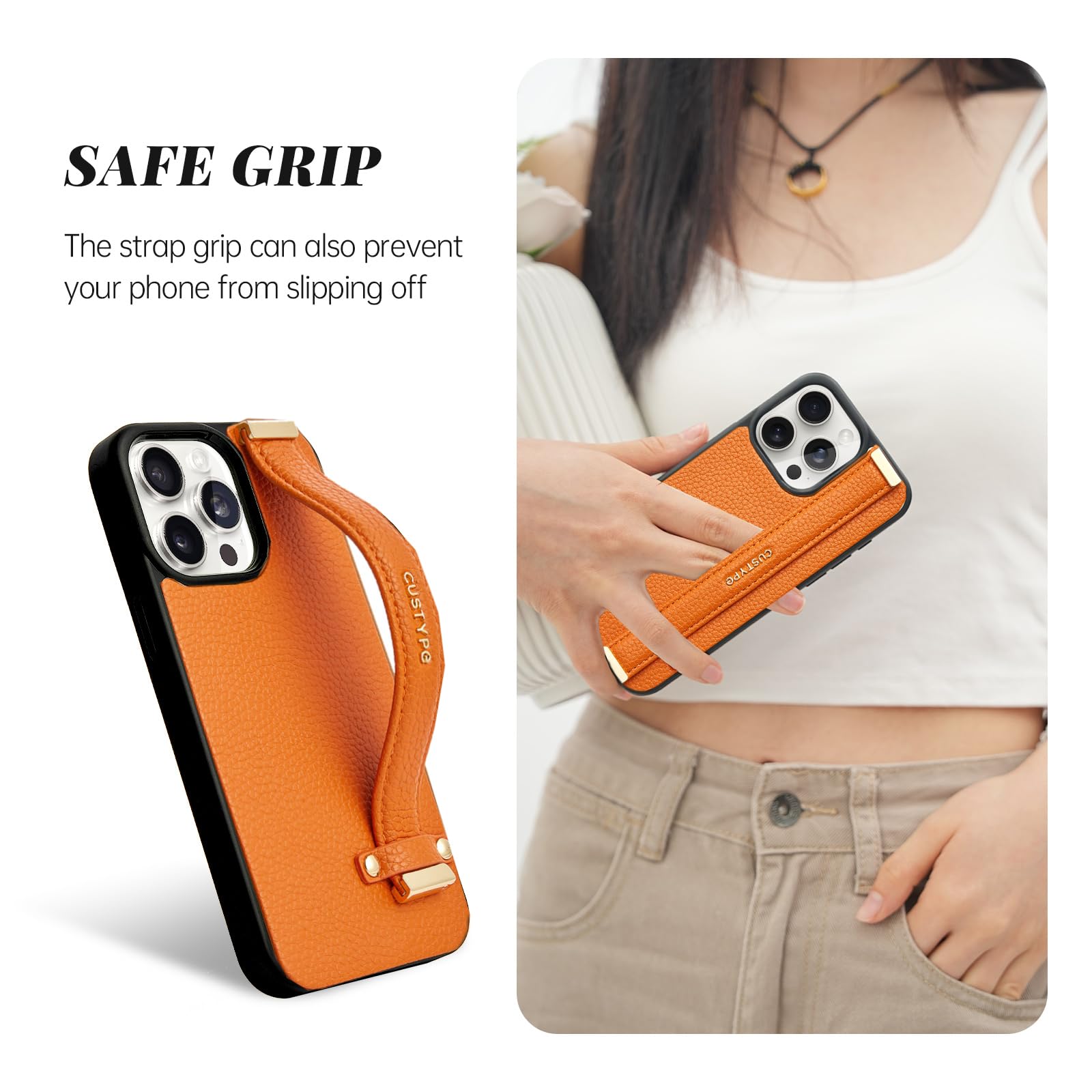 CUSTYPE Capa para iPhone 15 Pro Max com suporte de alça ajustável