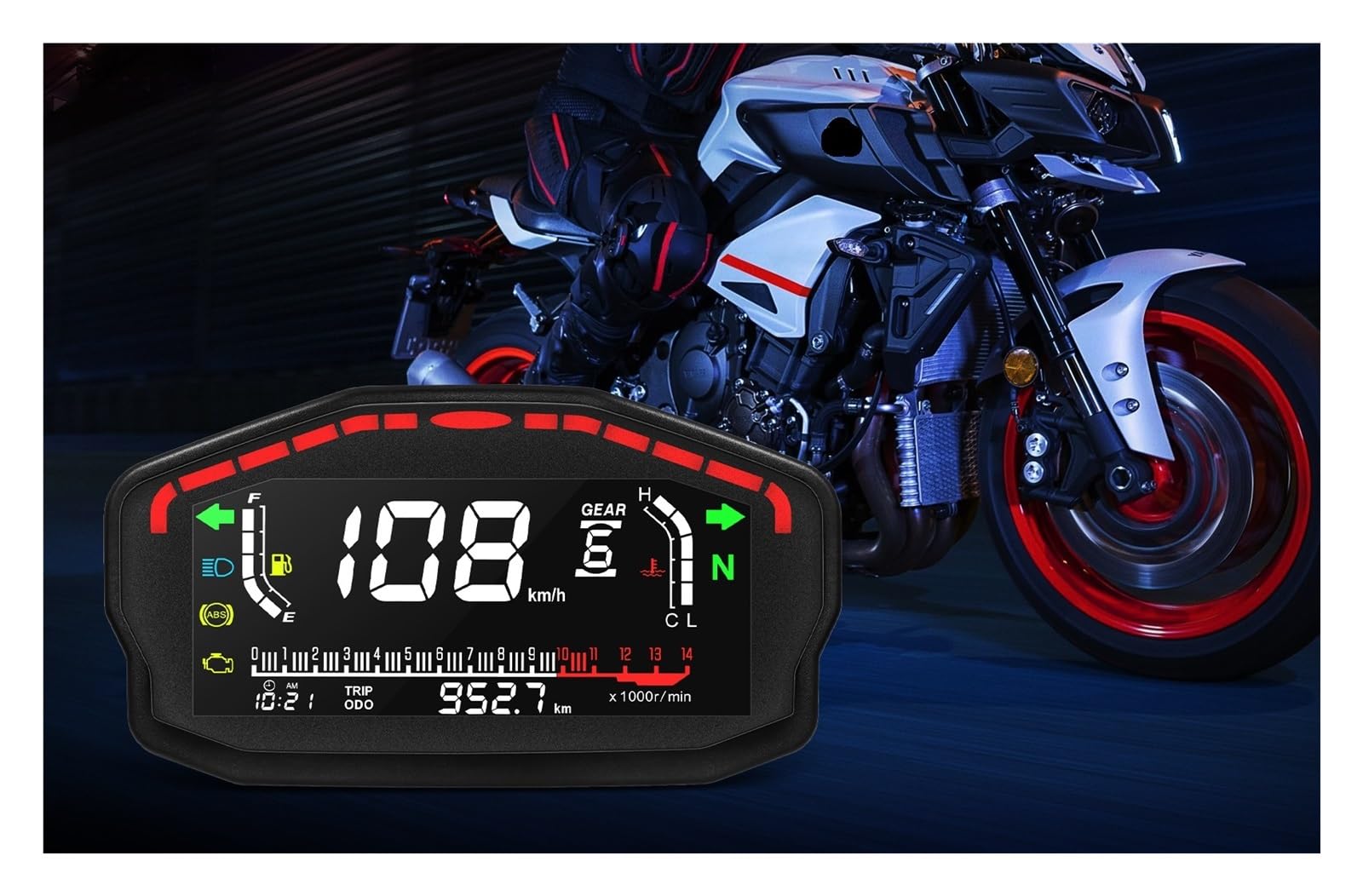 Velocímetro Digital para motocicleta, tacómetro digital de RPM | Medidor universal para motocicleta, tacómetro digital de RPM, medidor de temperatura del agua y combustible, alarma ABS para