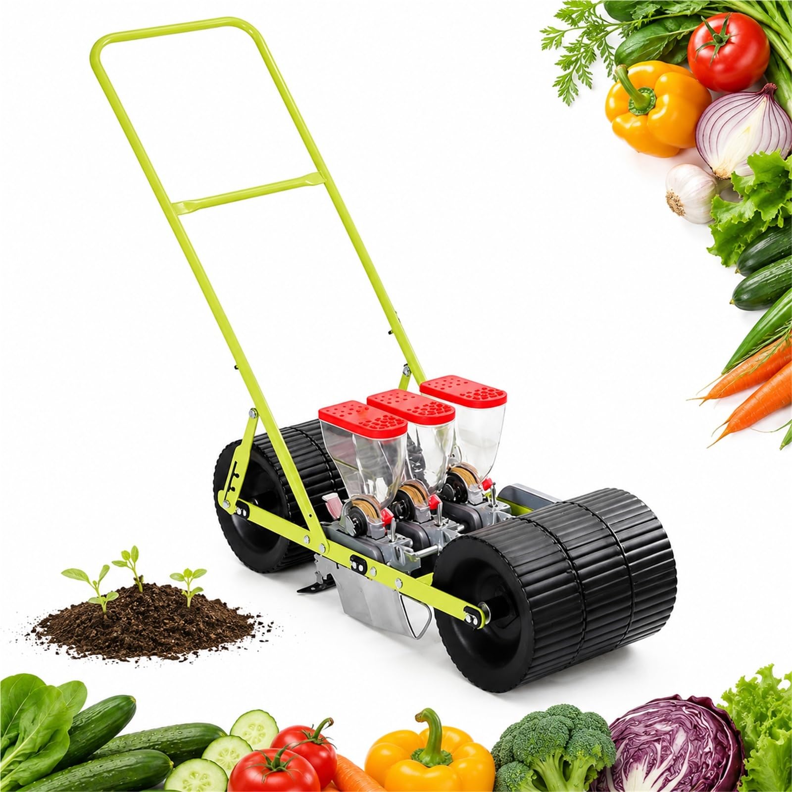 Sembradora de hileras de precisión, Herramienta de jardín de Mano | Espaciado ajustable entre plantas for soja, maní, algodón y zanahorias, fácil de usar.(3line)