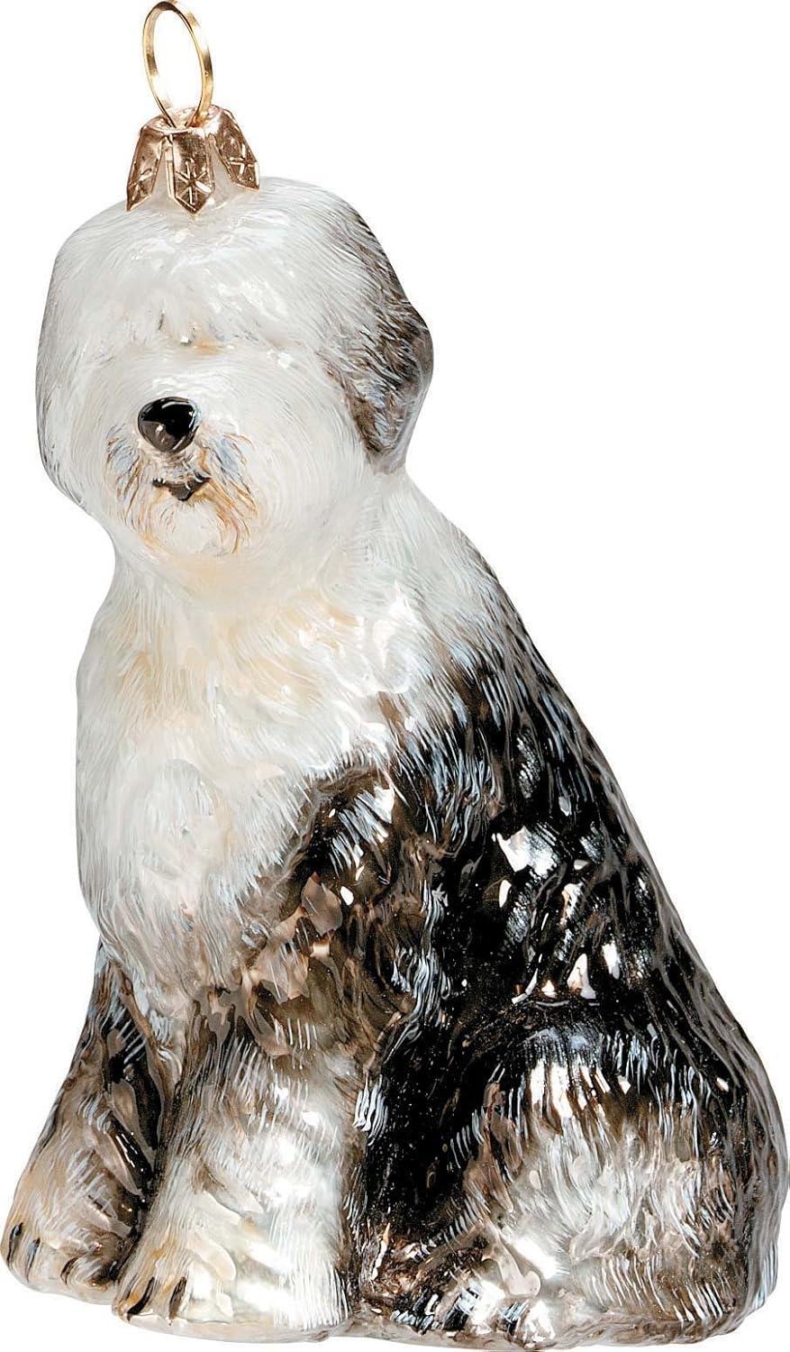 Old English Sheepdog Polish Blown Glass Christmas Ornament