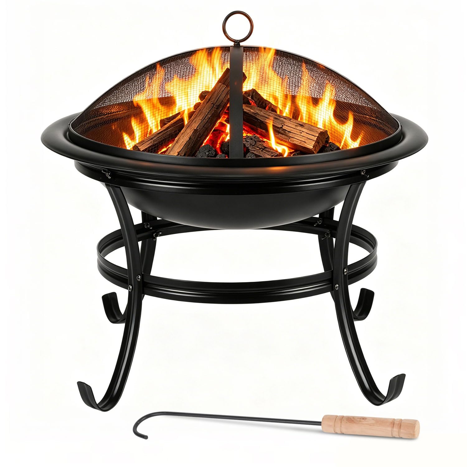 Feuerstelle Ø55cm mit Funkenschutz Schürhaken und wärmeisoliertem