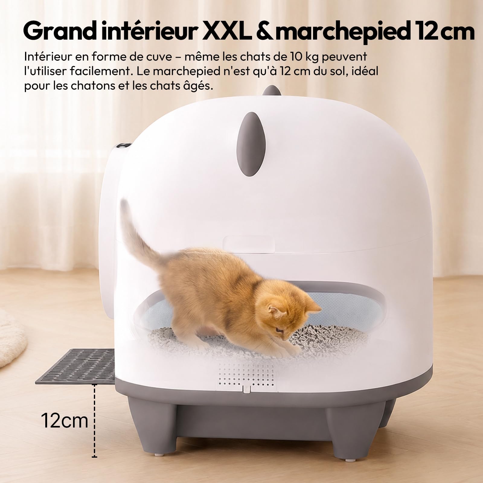 Devoko Lettiera Gatto Autopulente 90 L, Lettiera Autopulente per Gatti | con APP, Condivisibile tra Più Utenti, Lettiera Gatto con Sensori Multipli, con Pedana e Tappetino, Anti-Odore, da 1,5 a 10kg