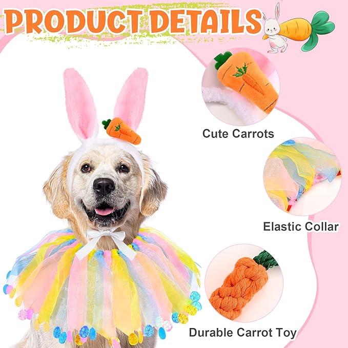 3 Piezas Disfraz de Conejo de Pascua para Perro con Accesorios miniatura 3