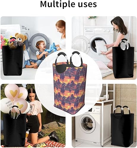 Miniatura 5 de Collapsible Laundry Baskets Organizer - Cyber Retro Western Cowboy Print Canvas Slim Laundry Hamper Bag with Handles, Nursery Kids Baby Dirty