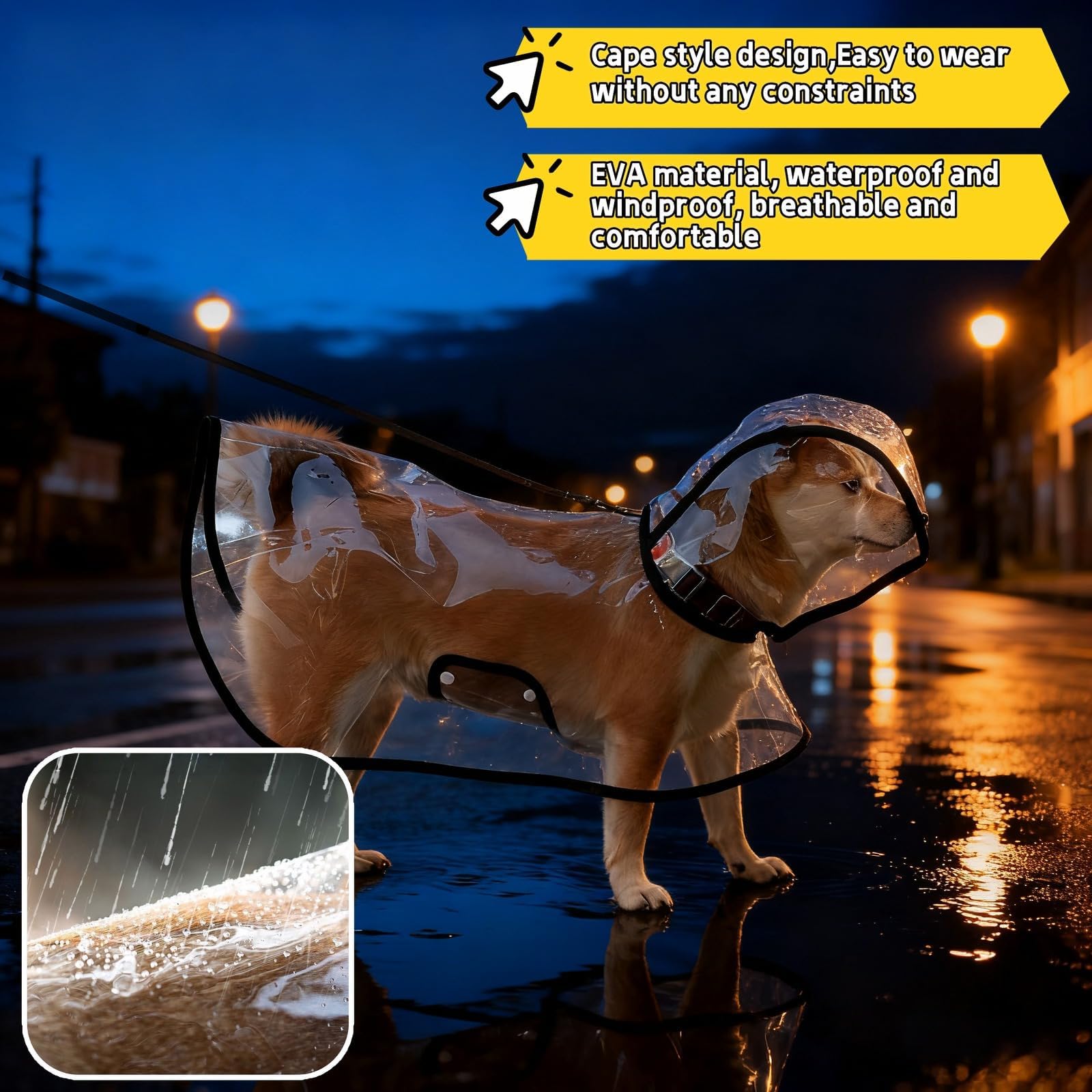 Imperméable pour Chien, Imperméable pour chien avec capuche, Poncho de Pluie en PVC Transparent, Boutons Réglables, pour chiens de petite et moyenne taille (L)