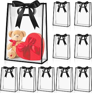 Aliceset 12 Pcs Clear Plastic Gift Bag with Die Cut Handles Reusable PP Favor