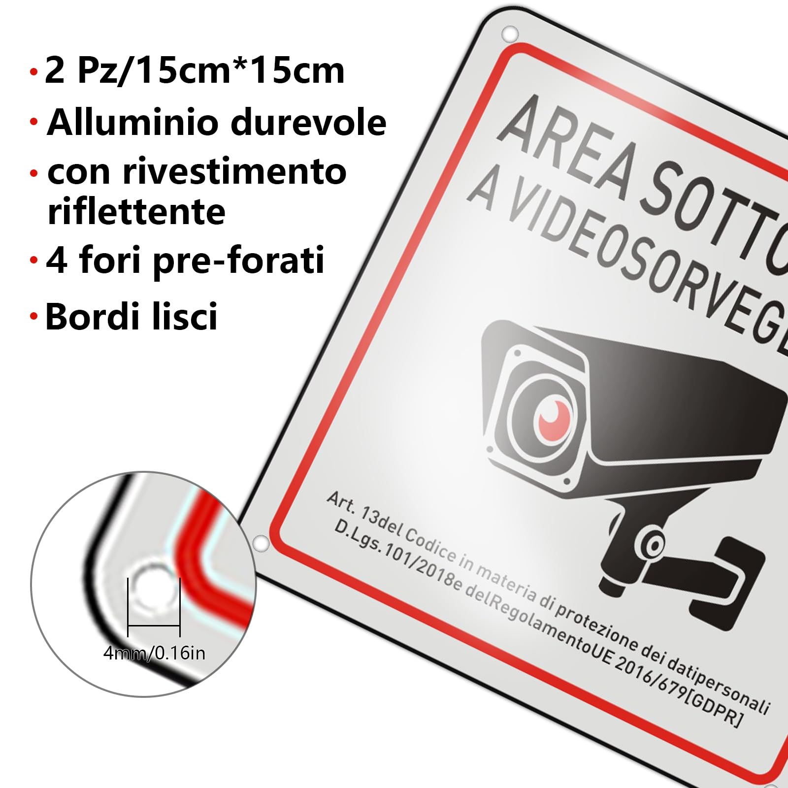 2 Cartelli Videosorveglianza Alluminio 15x15 Cm – Adesivi ACHTUNG VIDEOUBERWACHUNG! Antiruggine Per Esterno