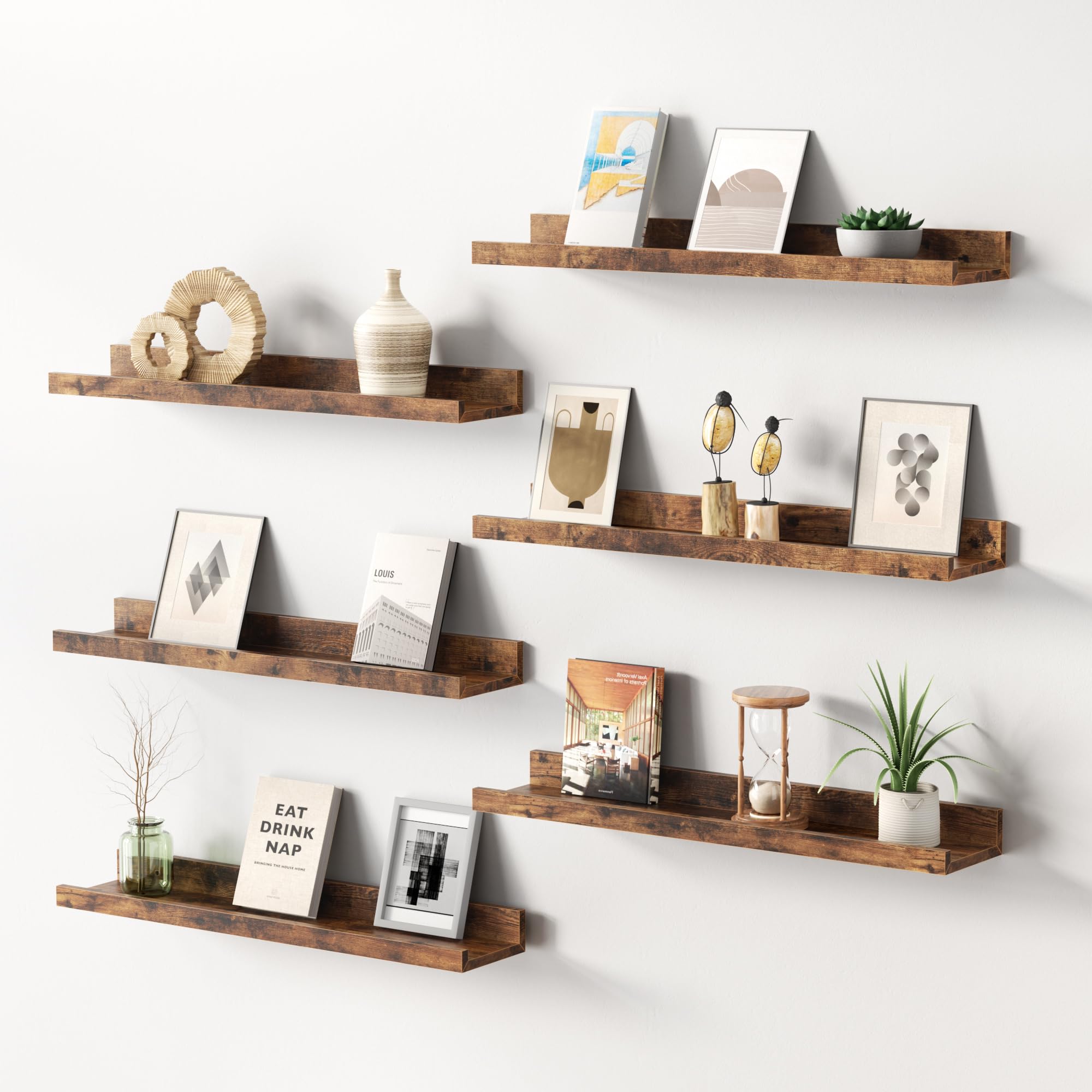 Conjunto De 6 Estantes Flotantes De Madera, Estantes De Pare