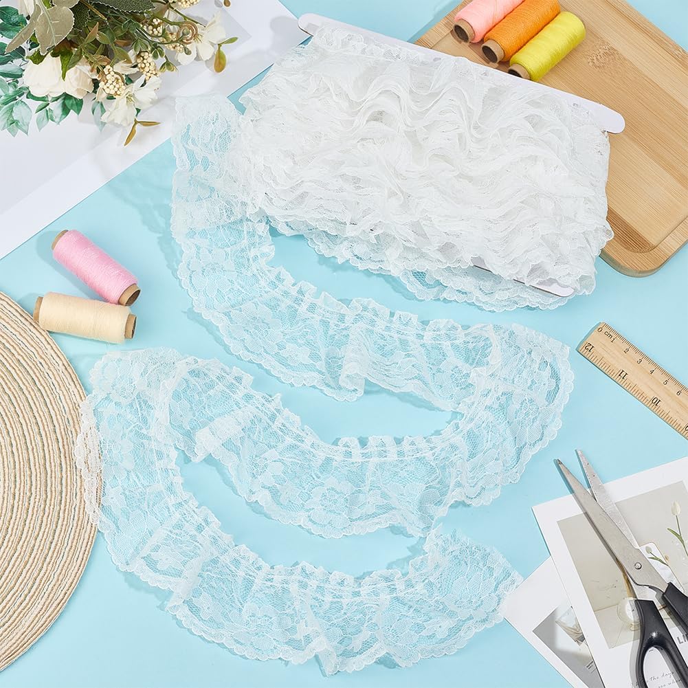 GORGECRAFT 4 Inch Wide 11 Yards Chiffon Lace Edge Ribbon Pleated Trim Black Gathered Voile Mesh Organza Tulle Fabric Ruffles Edging Trimmings for DIY Sewing Craft Wedding Dress Party Decor