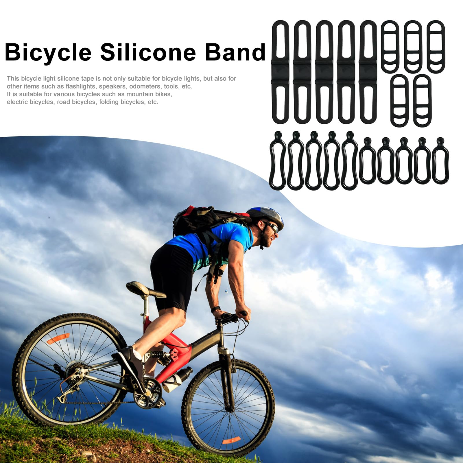 Lot De 10 Bandes/anneaux En Silicone Pour Vélo - Fixation Lumière, Téléphone, Pompe - Élastiques Solides Noir