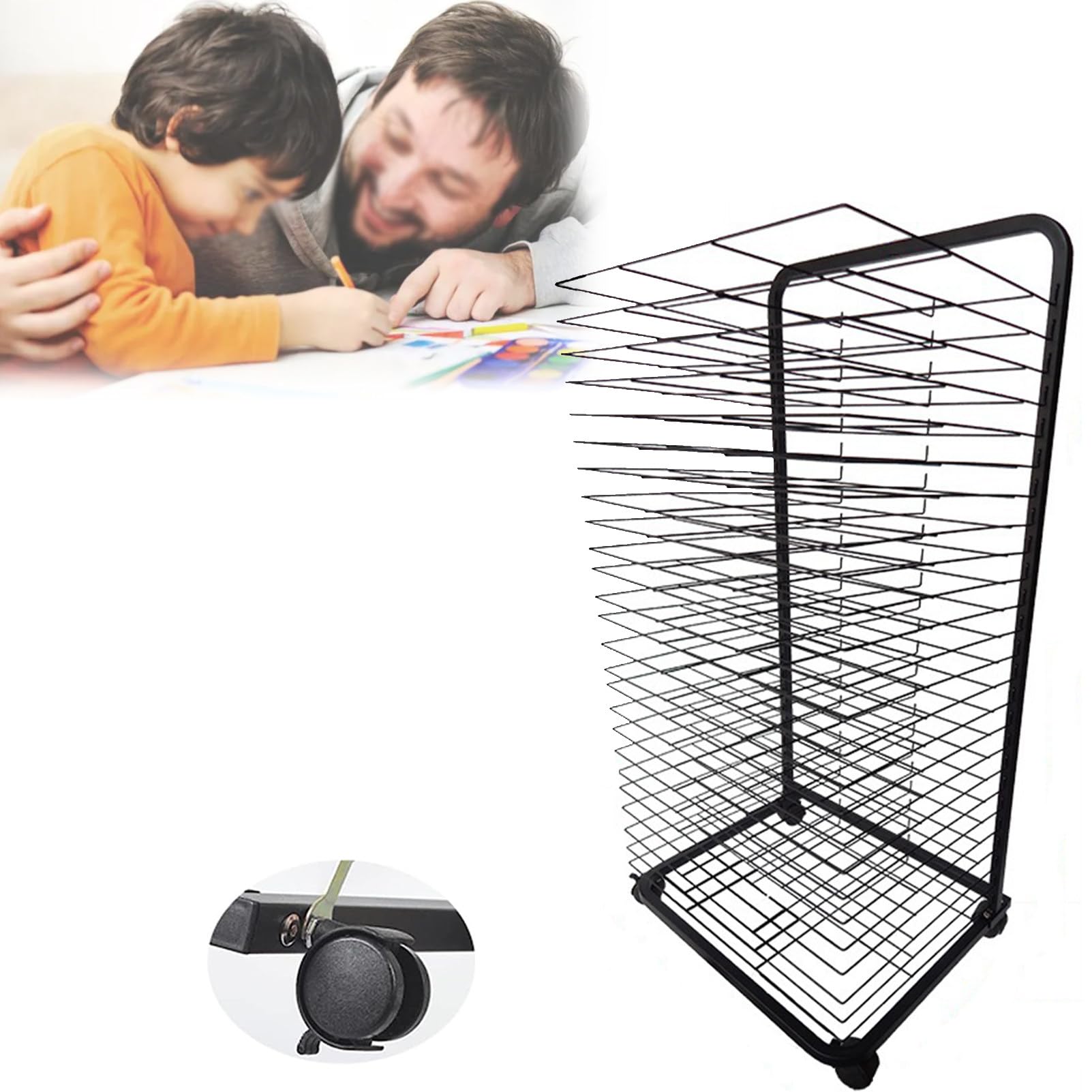 Aioneer Art Drying Rack for Classroom Functional Mobile Paint Drying Rack Removable Shelves, Painting Drying Rack W/Wheels Stack Rack,20Shelves