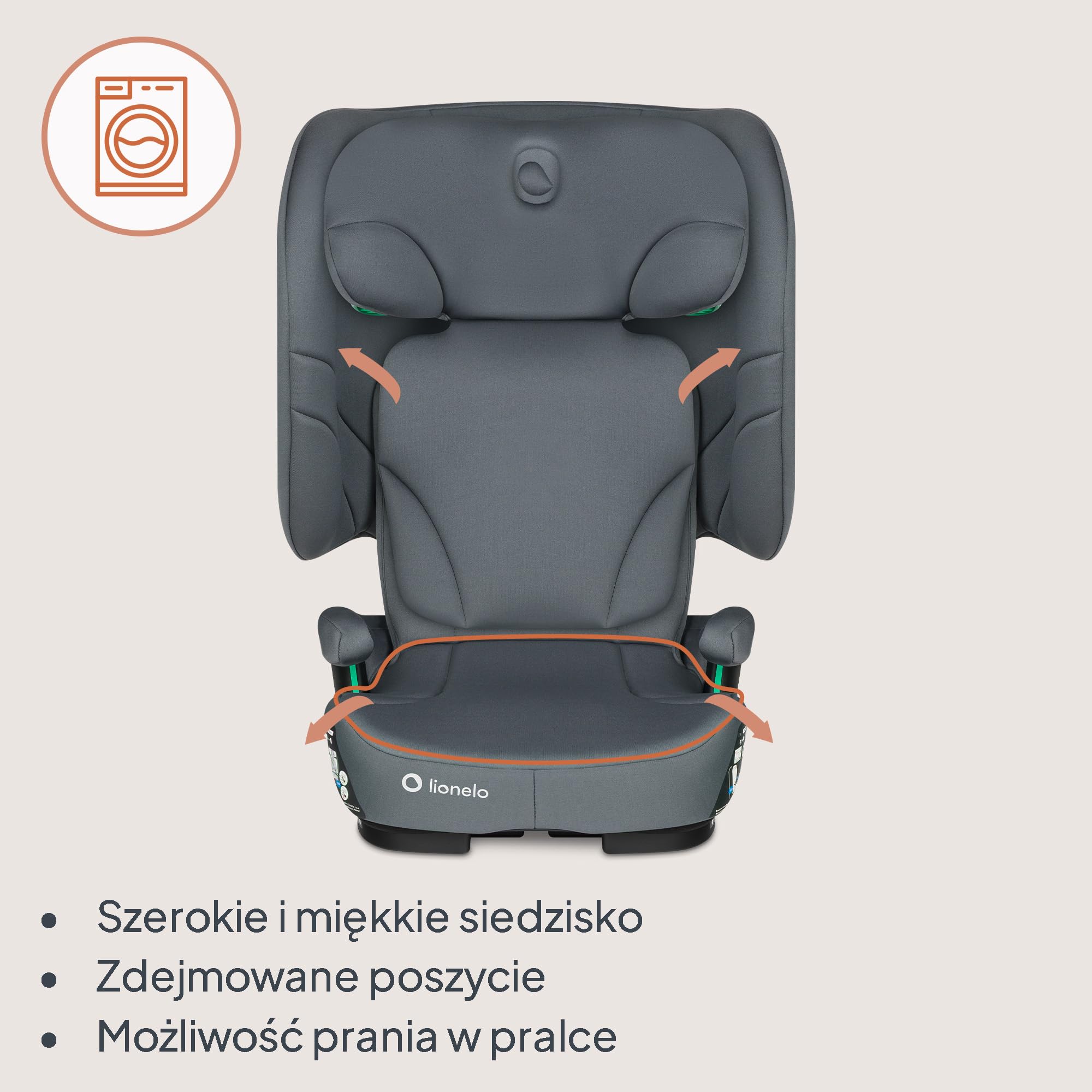 LIONELO Bezpieczny Składany Fotelik Samochodowy I-Size R129 Z ISOFIX Podróżny z Torbą Transportową i Uchwyt Na Kubek 14-Stopniowa Regulacja Zagłówka Regulowane Oparcie dla Dzieci 100–150 Cm 3–12 lat | Od 3,5 do 12 lat, 4 pozycje leżenia, 14-stopniowy zagł