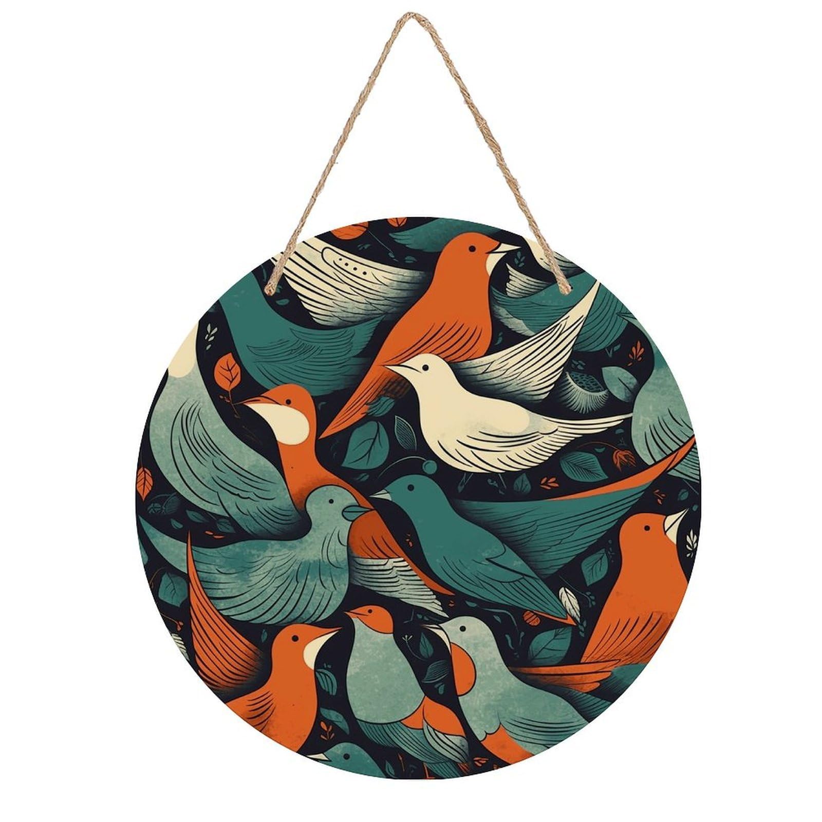 VstaDank Flock of Birds Wooden Wall Art Decor Round Wood Plaque Wooden Door Hanger Sign with Hole And Hanger Rope Trend Wood Decorative Paintings for Home Outdoor Indoor 7.87 Inch