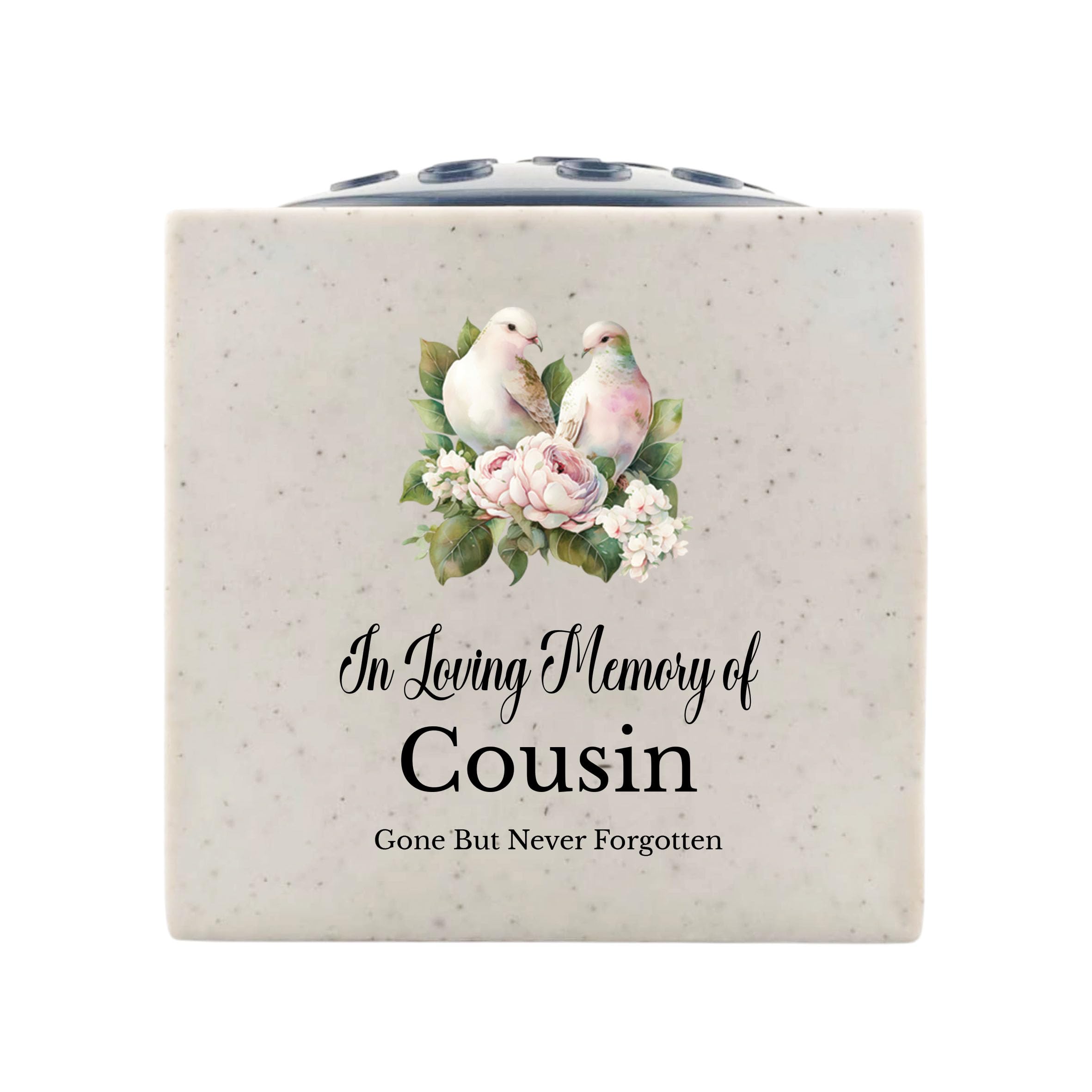 In Loving Memory Of Memorial Rose Bowl Grave Marker Flower Pot Vase With Doves Design (UV PRINTED) (Cousin)
