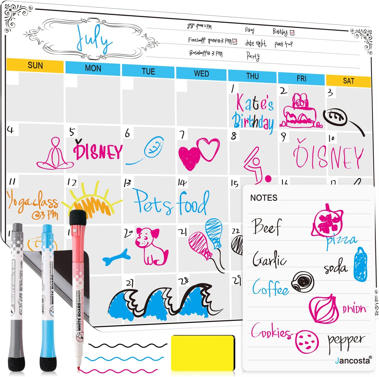 Dry Erase Calendar, Fridge Magnetic Calendar, White Board Planner for Refrigerator, Monthly & Weekly Set by Jancosta (MPB11)