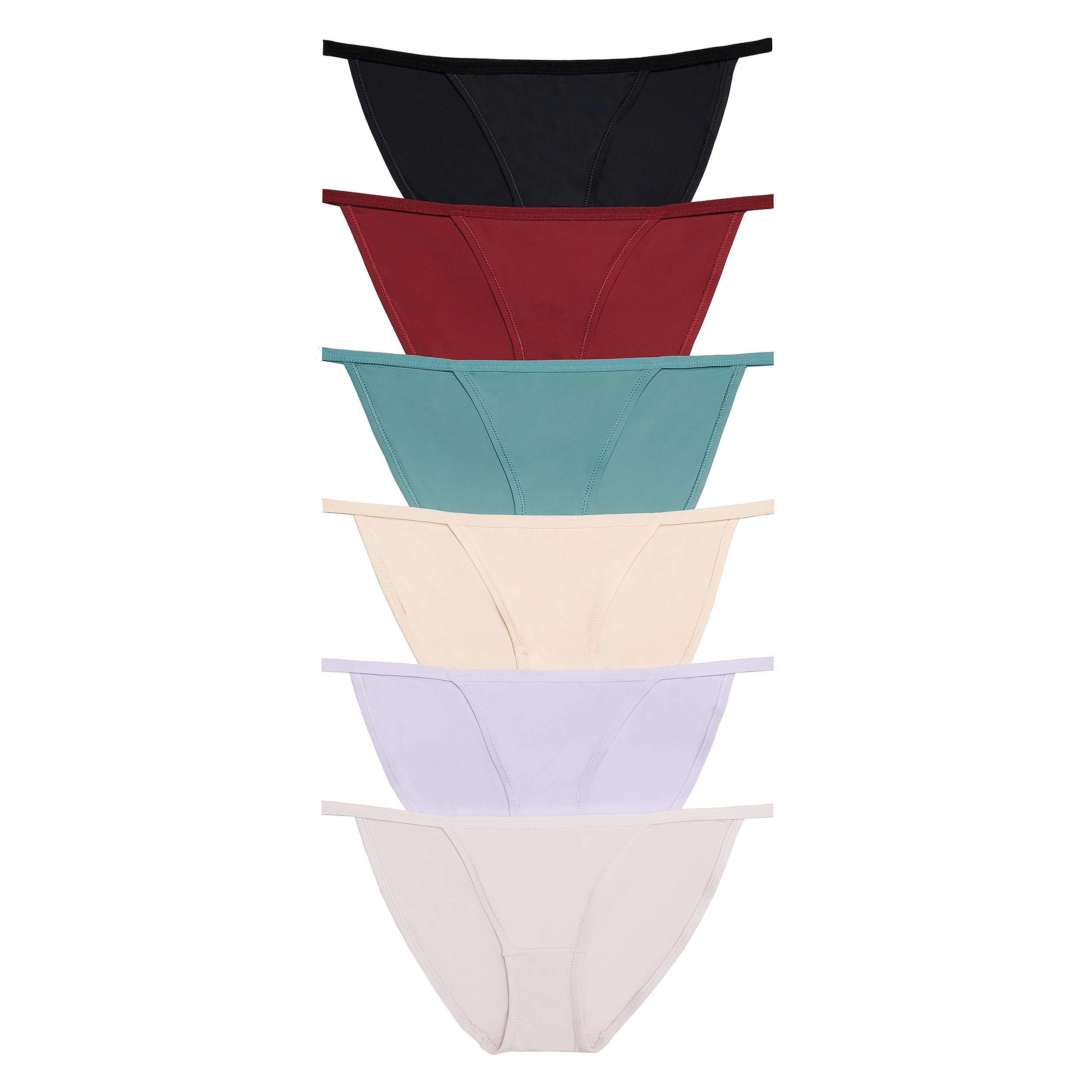 Women's String Bikini Panties Nylon Sports Silky Underwear Low Rise Cotton Liner Pack 6
