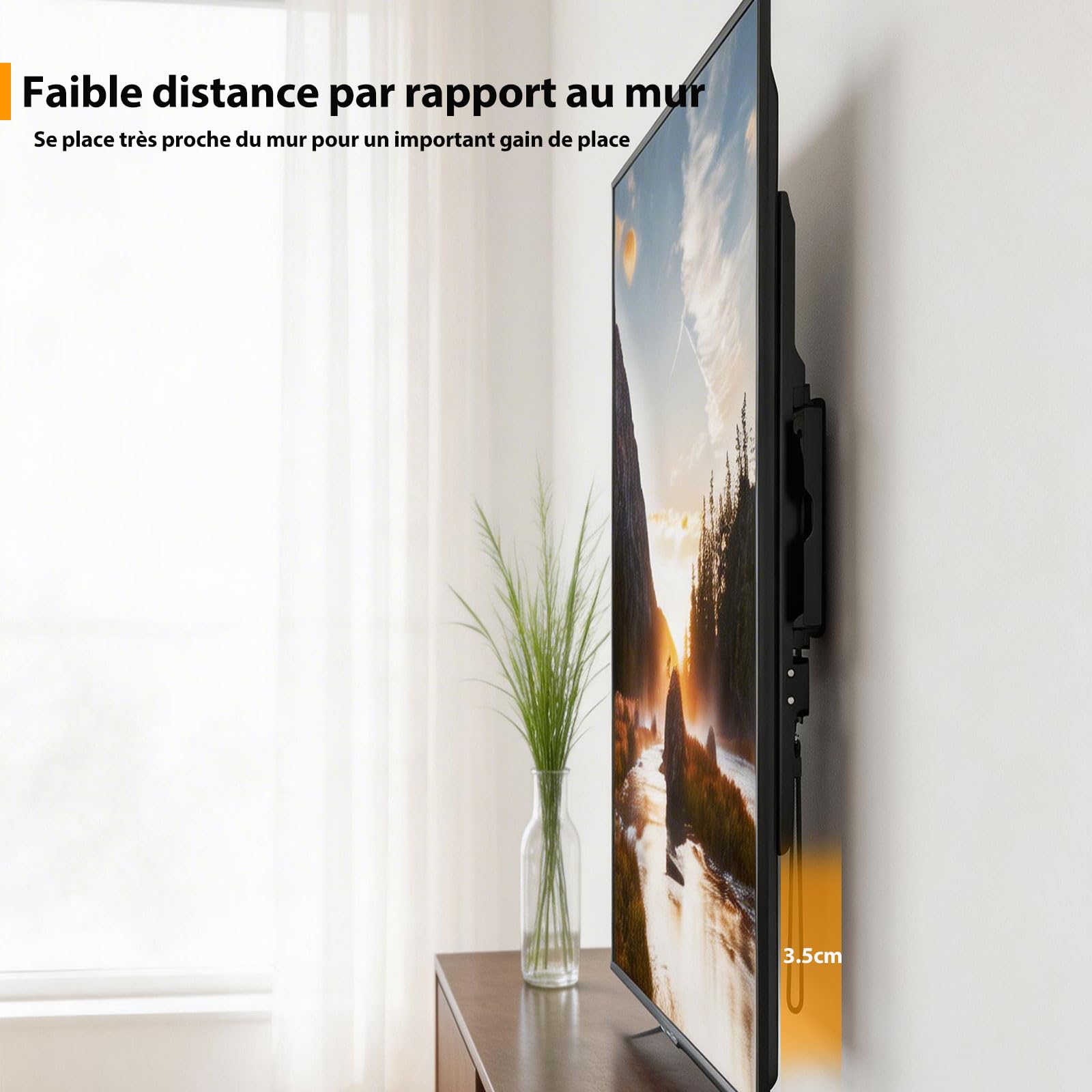 Support Mural TV Fixe Extra Plat pour Écrans 42-90 Pouces ecran,Fixation Murale Tele Grande Taille Lourde Compatible VESA 200x200-700x500mm,accroche Television Mural Charge 100 kg