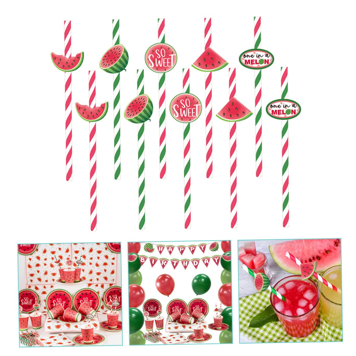 GLEAVI 4 Sets Cocktail-strohhalme Mit Wassermelonenmuster Im Hawaii-stil Wiederverwendbare Papier-saftstrohhalme Für Erwachsene Jungen Und Mädchen 40 Stück * 4