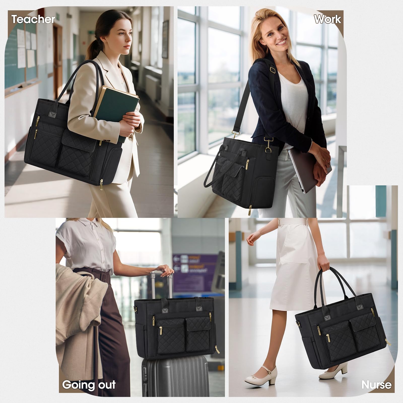 RAINSMORE Teacher Work Bag Laptop Bag with Lunch Compartment 15.6 Inch Laptop Tote Bags for Women Ladies Laptop Handbag for Nurses Office College Black - 3
