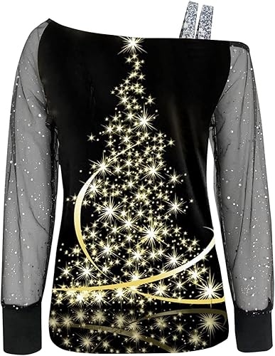 Miniatura 2 de Womens Blouses Dressy Casual,Women's Cold Shoulder Tops Long Sleeve Casual Shirts Christmas Top Tunic Blouse Tshirt