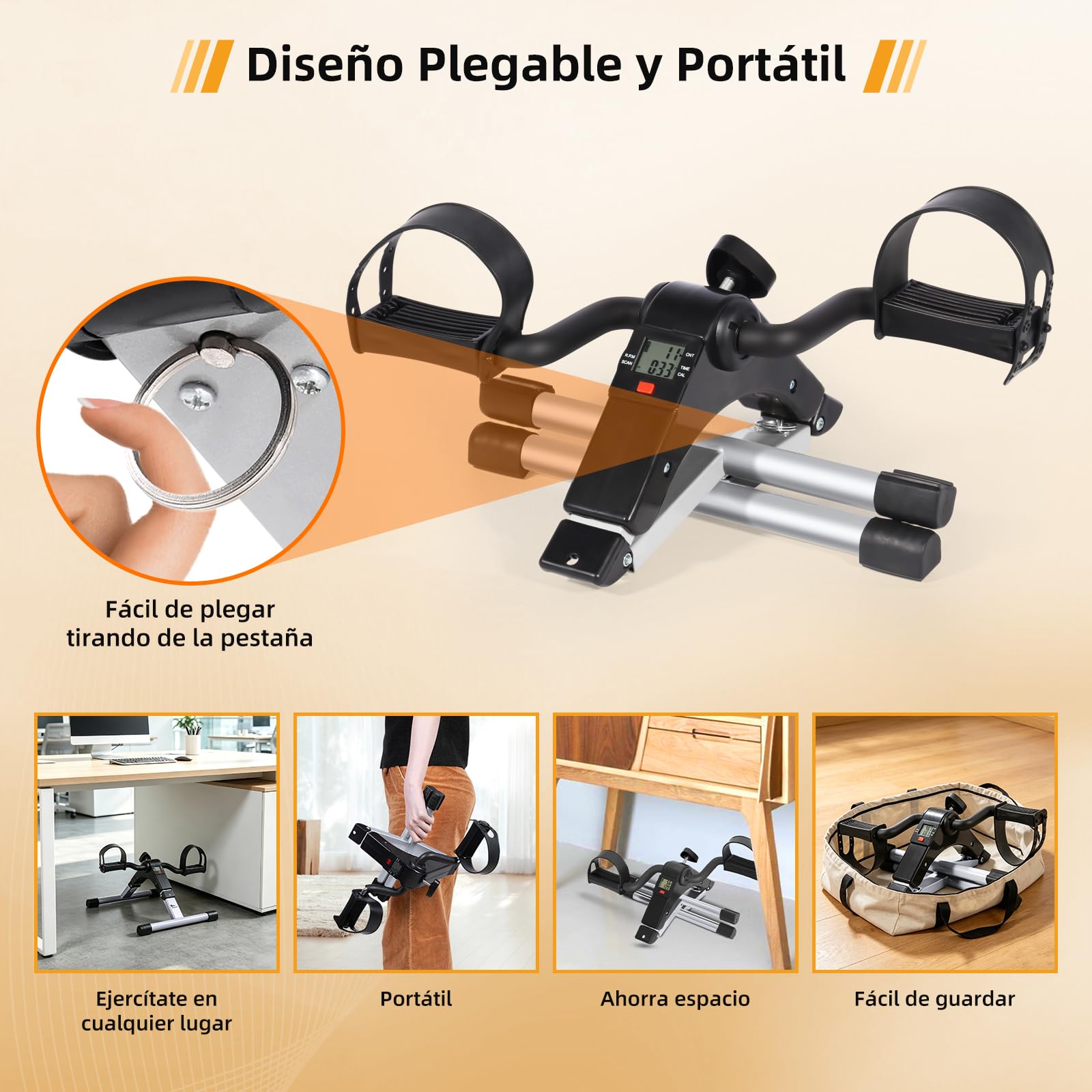 himaly Mini Bicicleta de Ejercicio Plegable Portátil para el Hogar Pedal Ejercitador Gimnasio Fitness Brazo Pierna Entrenamiento Resistencia Ajustable con Pantalla LCD para Mujeres y Hombres
