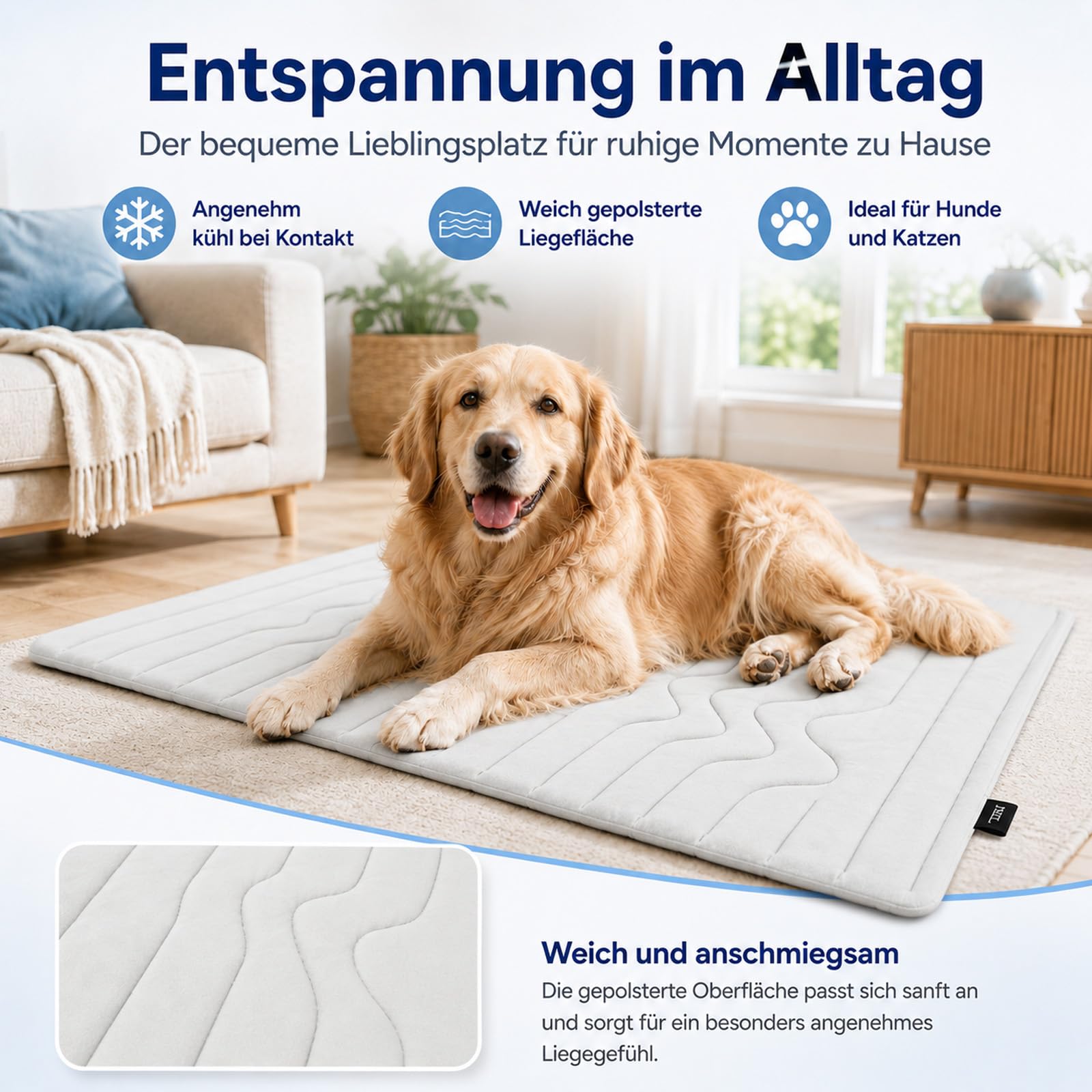 Hunde Kühlmatte, Hundematte – die innovative Kühlmatte für Hunde, kühlmatte hund selbstkühlend, groß & rutschfest, waschbare Hundematte, faltbar, für Sommer, Auto, Garten & Reise (Hellgrau, M)
