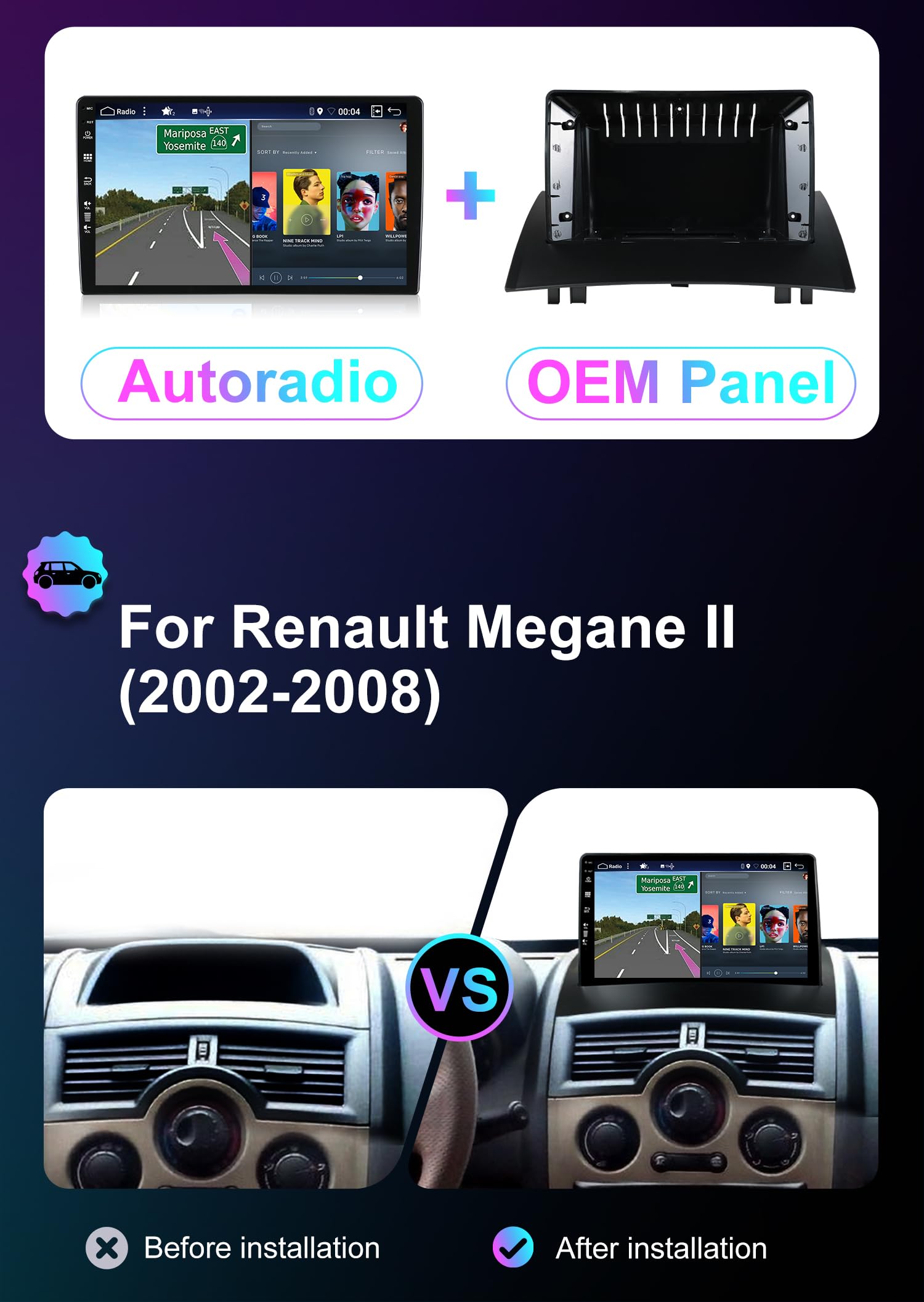 Autoradio Android 12 Pour Renault Megane 2 2002-2009 [2G+32G] Carplay, Android Auto, Gps, Wifi