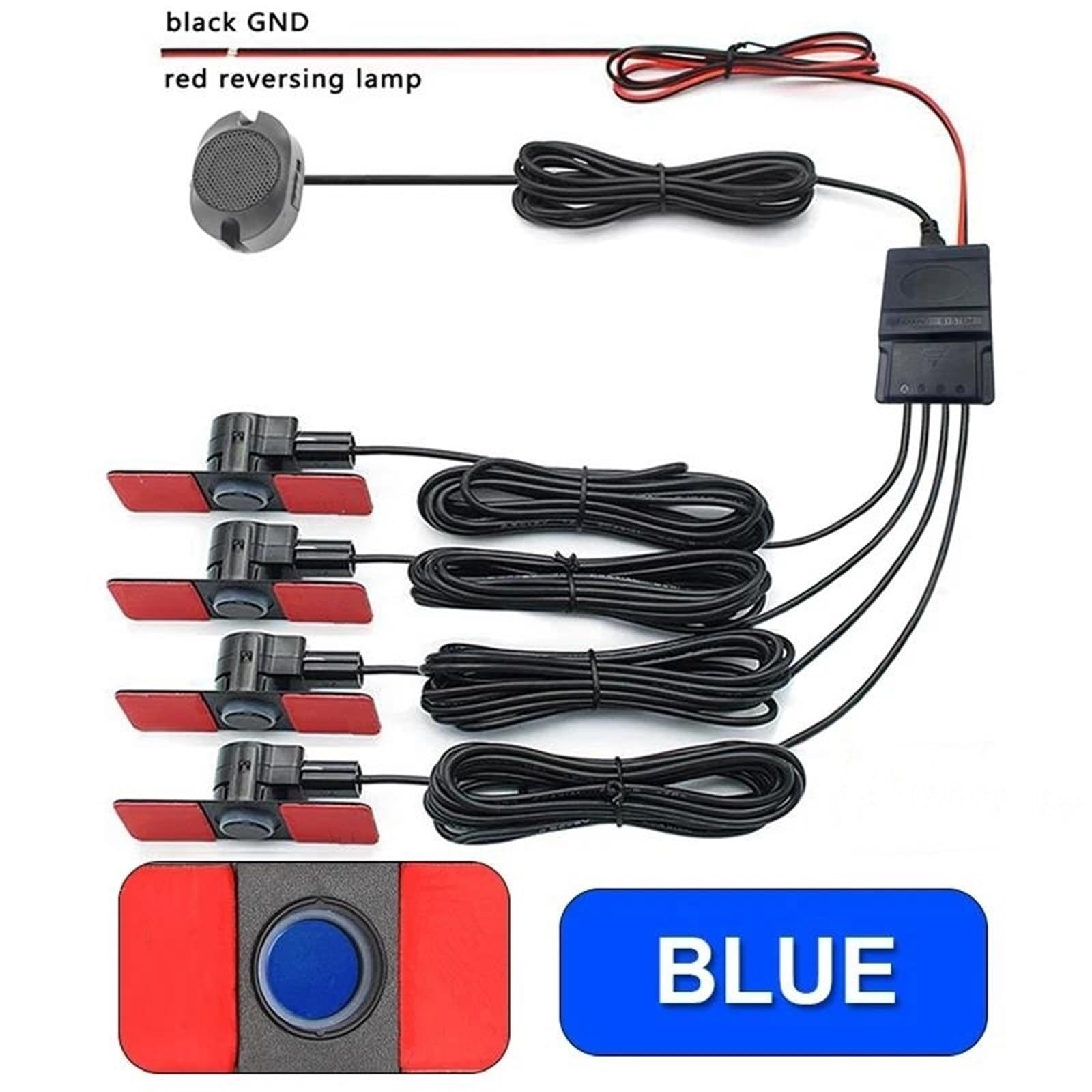 sensores aparcamiento Sensor aparcamiento coches asistente Parktronics 4 negro/plata/blanco 13mm sensores planos Radar inverso sonido zumbador alarma(Blue sensors)