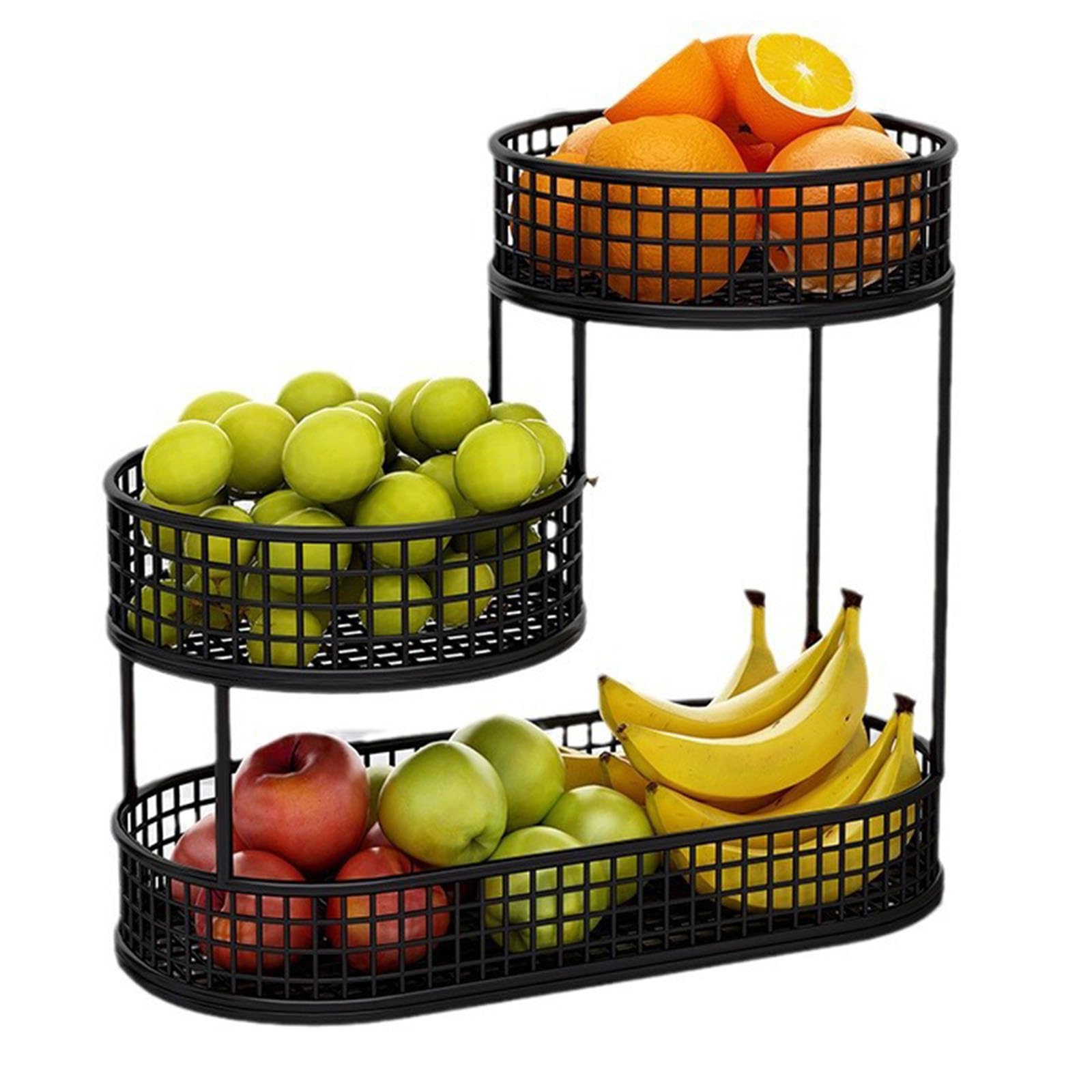Obstkorb Etagere 3 Stöckig Fruit Basket Obstschale Obstaufbewahrung für Mehr Platz auf der Arbeitsplatte - Hält Obst & Gemüse Frisch - Metall Obstständer (Schwarz, 42X32X21cm)