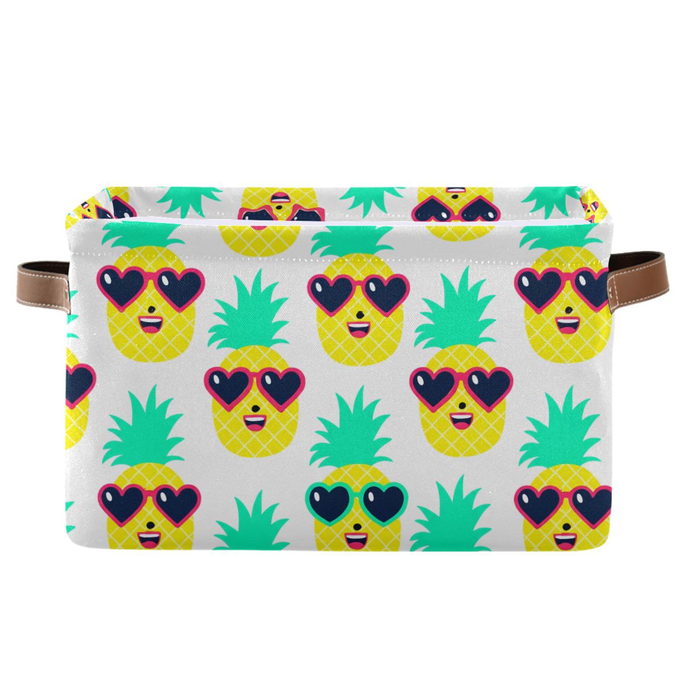 Bac de rangement carré pliable motif ananas résistant pour trier les livres de salon